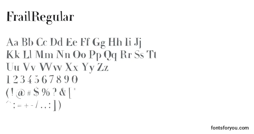 Schriftart FrailRegular – Alphabet, Zahlen, spezielle Symbole