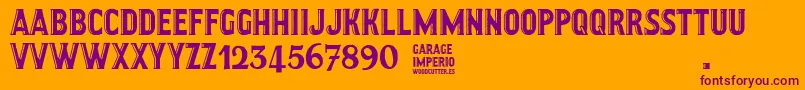 GarageImperio-Schriftart – Violette Schriften auf orangefarbenem Hintergrund