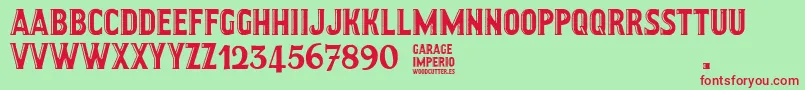 GarageImperio-fontti – punaiset fontit vihreällä taustalla