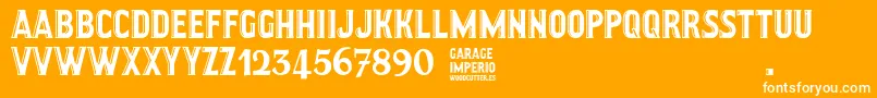 GarageImperio-fontti – valkoiset fontit oranssilla taustalla