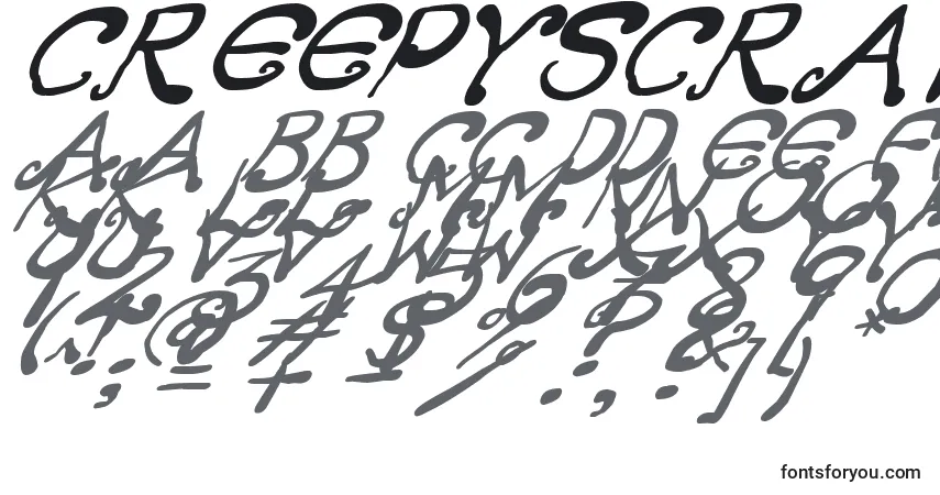 A fonte CreepyScrawlyItalic – alfabeto, números, caracteres especiais