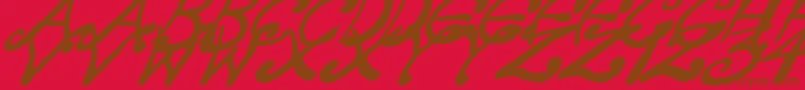 フォントCreepyScrawlyItalic – 赤い背景に茶色の文字