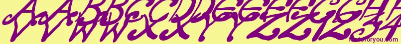 CreepyScrawlyItalic Font – Purple Fonts on Yellow Background