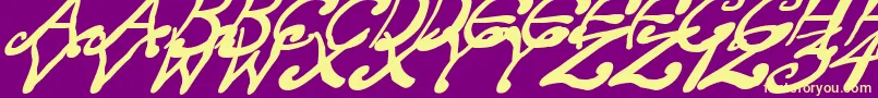 フォントCreepyScrawlyItalic – 紫の背景に黄色のフォント