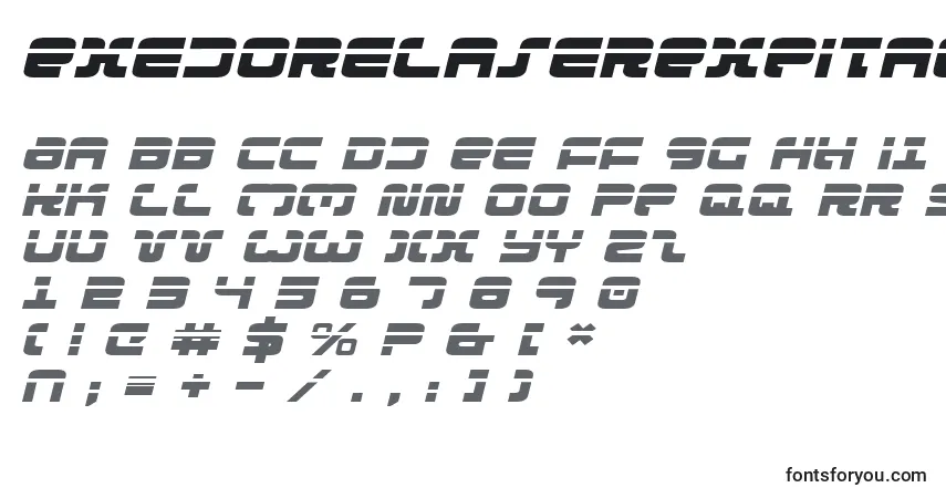 Schriftart ExedoreLaserExpItalic – Alphabet, Zahlen, spezielle Symbole