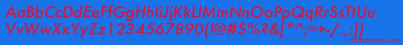 FuturiscItalic-Schriftart – Rote Schriften auf blauem Hintergrund