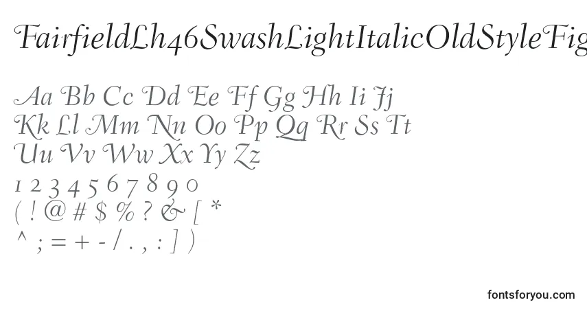 Czcionka FairfieldLh46SwashLightItalicOldStyleFigures – alfabet, cyfry, specjalne znaki
