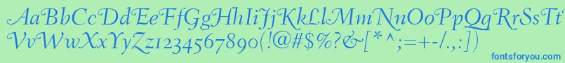 FairfieldLh46SwashLightItalicOldStyleFigures Font – Blue Fonts on Green Background