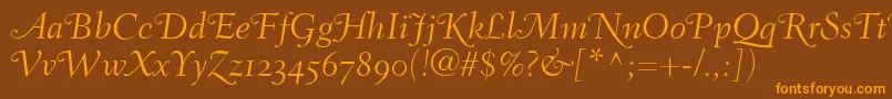 FairfieldLh46SwashLightItalicOldStyleFigures Font – Orange Fonts on Brown Background