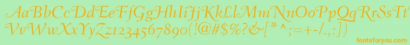 FairfieldLh46SwashLightItalicOldStyleFigures Font – Orange Fonts on Green Background
