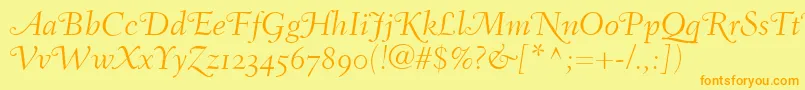 FairfieldLh46SwashLightItalicOldStyleFigures Font – Orange Fonts on Yellow Background