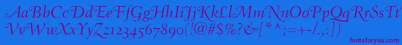 FairfieldLh46SwashLightItalicOldStyleFigures Font – Purple Fonts on Blue Background