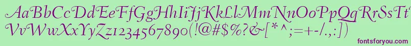 FairfieldLh46SwashLightItalicOldStyleFigures Font – Purple Fonts on Green Background