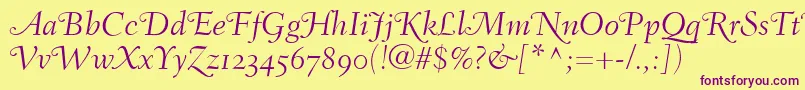FairfieldLh46SwashLightItalicOldStyleFigures Font – Purple Fonts on Yellow Background