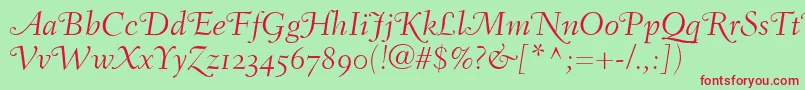 FairfieldLh46SwashLightItalicOldStyleFigures Font – Red Fonts on Green Background