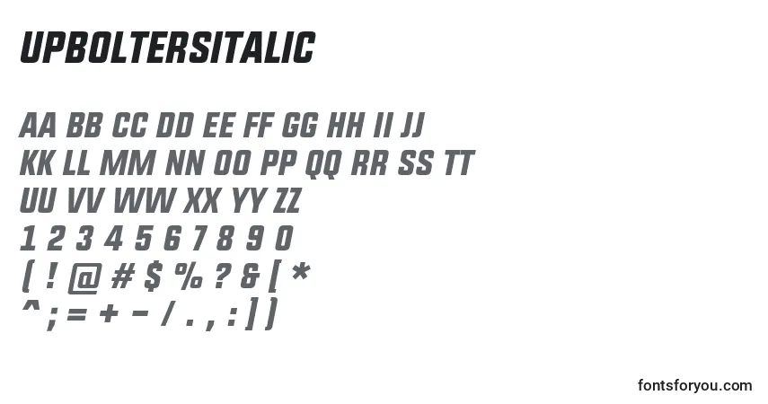 UpboltersItalicフォント–アルファベット、数字、特殊文字