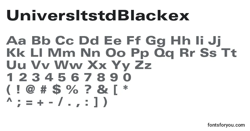 A fonte UniversltstdBlackex – alfabeto, números, caracteres especiais