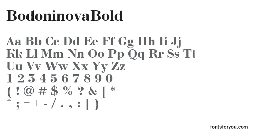Czcionka BodoninovaBold – alfabet, cyfry, specjalne znaki