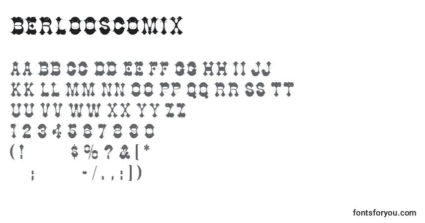 Czcionka Berlooscomix – alfabet, cyfry, specjalne znaki