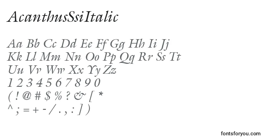 Fuente AcanthusSsiItalic - alfabeto, números, caracteres especiales