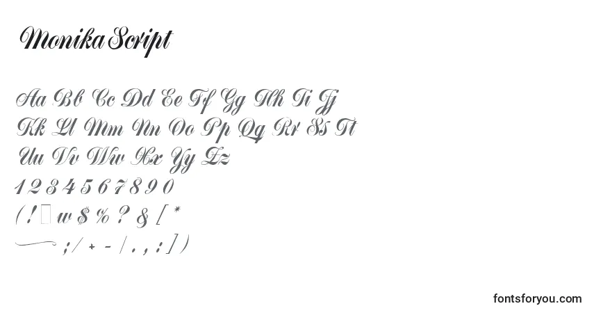 Schriftart MonikaScript – Alphabet, Zahlen, spezielle Symbole