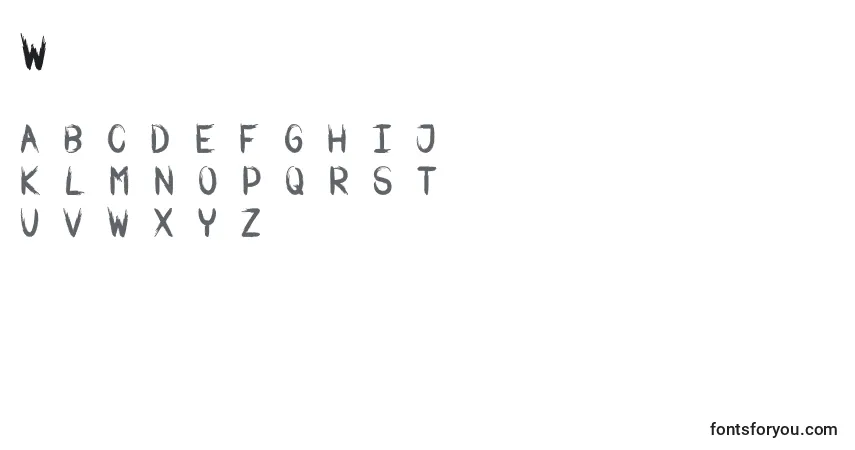Warbrush-fontti – aakkoset, numerot, erikoismerkit