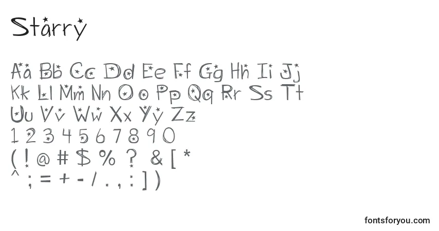 Schriftart Starry – Alphabet, Zahlen, spezielle Symbole