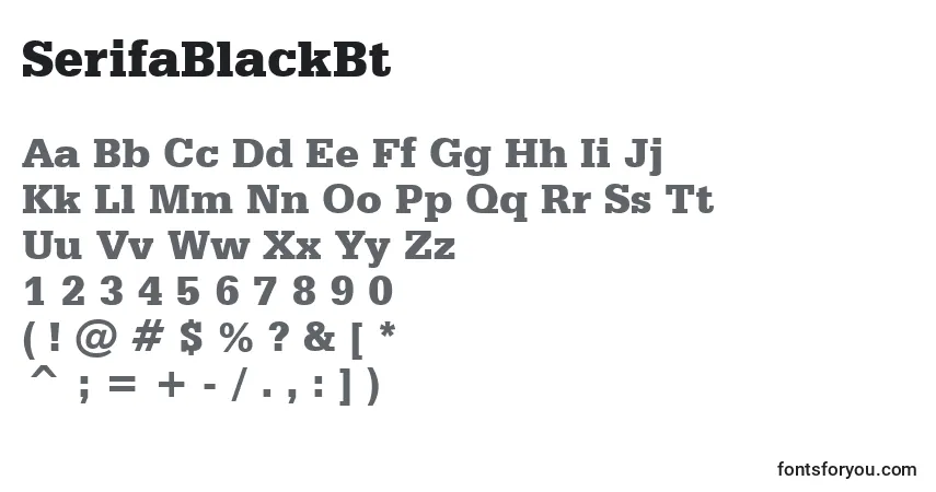 A fonte SerifaBlackBt – alfabeto, números, caracteres especiais