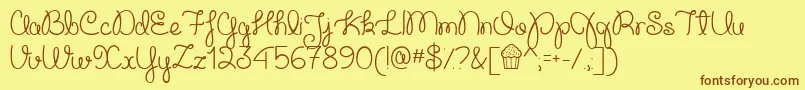 Weitere Informationen zur CupcakePartyDemo-Schriftart CupcakePartyDemo-Schriftart – Braune Schriften auf gelbem Hintergrund