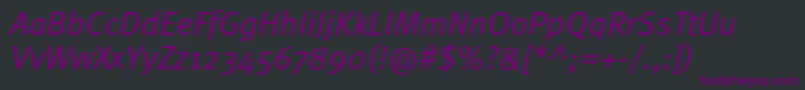 Fonte MetaproNormalitalic – fontes roxas em um fundo preto