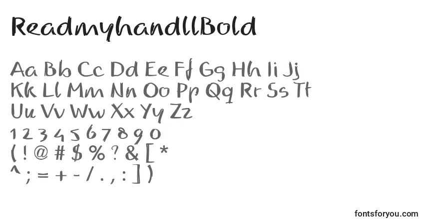 A fonte ReadmyhandllBold – alfabeto, números, caracteres especiais