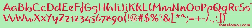 フォントReadmyhandllBold – 赤い文字の緑の背景