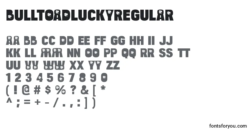 Czcionka BulltoadluckyRegular – alfabet, cyfry, specjalne znaki
