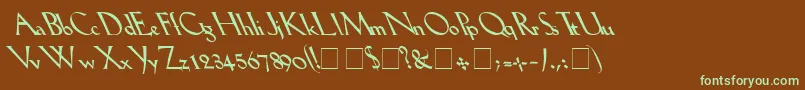 フォントLilhvyleftie – 緑色の文字が茶色の背景にあります。