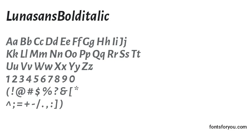 Schriftart LunasansBolditalic – Alphabet, Zahlen, spezielle Symbole