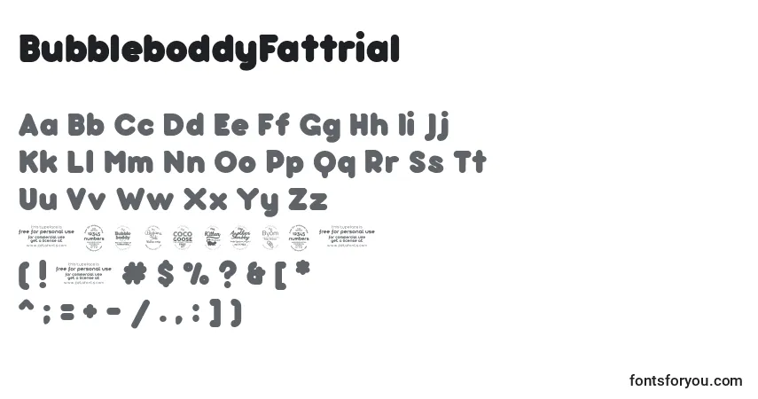 A fonte BubbleboddyFattrial – alfabeto, números, caracteres especiais