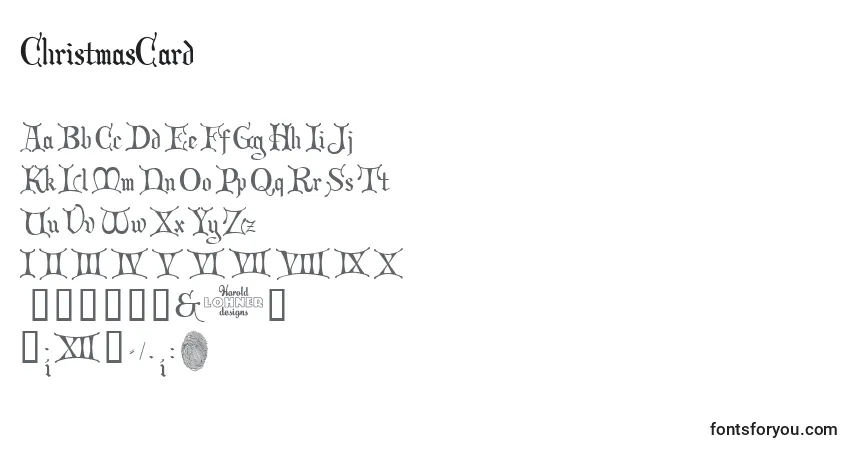 Czcionka ChristmasCard – alfabet, cyfry, specjalne znaki