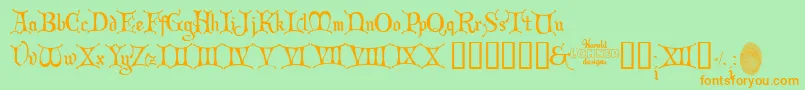 ChristmasCard-Schriftart – Orangefarbene Schriften auf grünem Hintergrund