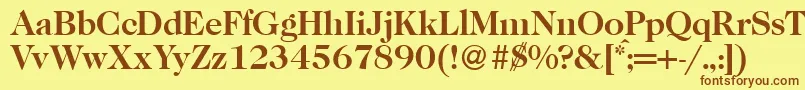 フォントCaslon335Bold – 茶色の文字が黄色の背景にあります。