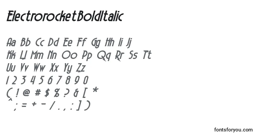 A fonte ElectrorocketBoldItalic – alfabeto, números, caracteres especiais