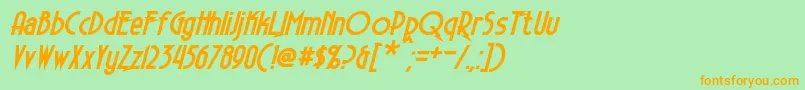 フォントElectrorocketBoldItalic – オレンジの文字が緑の背景にあります。