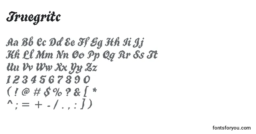 Schriftart Truegritc – Alphabet, Zahlen, spezielle Symbole