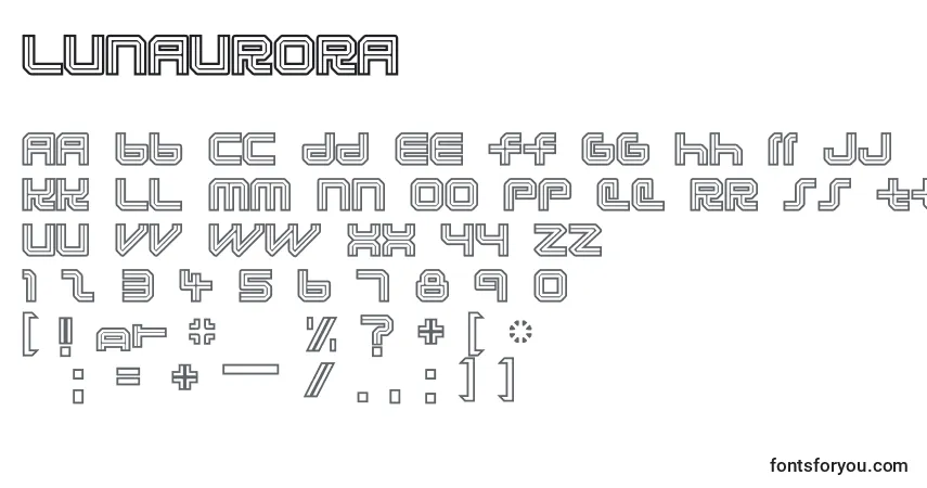 A fonte Lunaurora – alfabeto, números, caracteres especiais