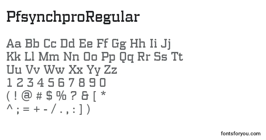 Czcionka PfsynchproRegular – alfabet, cyfry, specjalne znaki