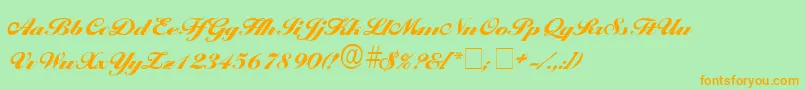 フォントPremiScriptSsi – オレンジの文字が緑の背景にあります。