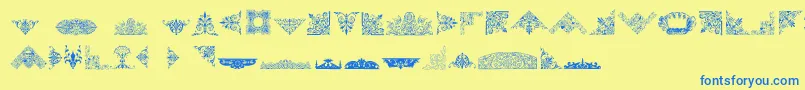 VictorianFreeOrnaments-Schriftart – Blaue Schriften auf gelbem Hintergrund