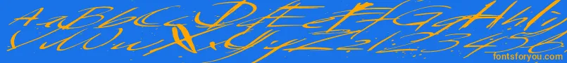 Saturdaysundaymonday-Schriftart – Orangefarbene Schriften auf blauem Hintergrund