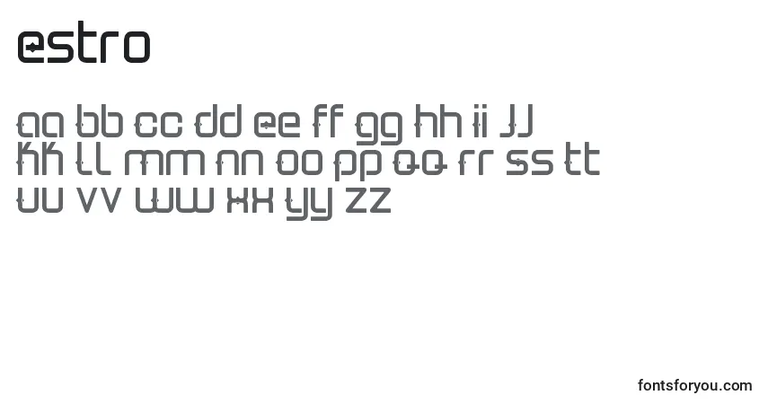 Czcionka Estro – alfabet, cyfry, specjalne znaki