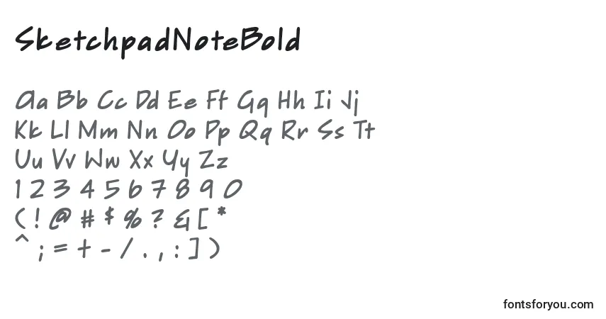 Czcionka SketchpadNoteBold – alfabet, cyfry, specjalne znaki