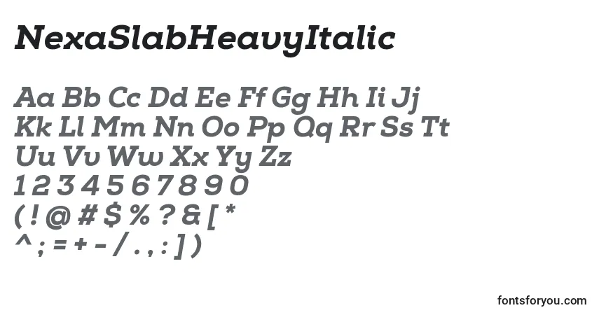 Czcionka NexaSlabHeavyItalic – alfabet, cyfry, specjalne znaki